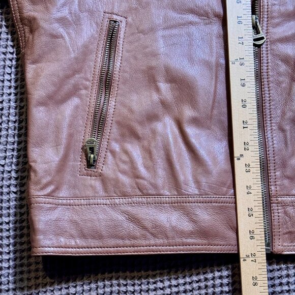 Cole Haan Men’s Tan Leather Moto Jacket Size L - Picture 6 of 9